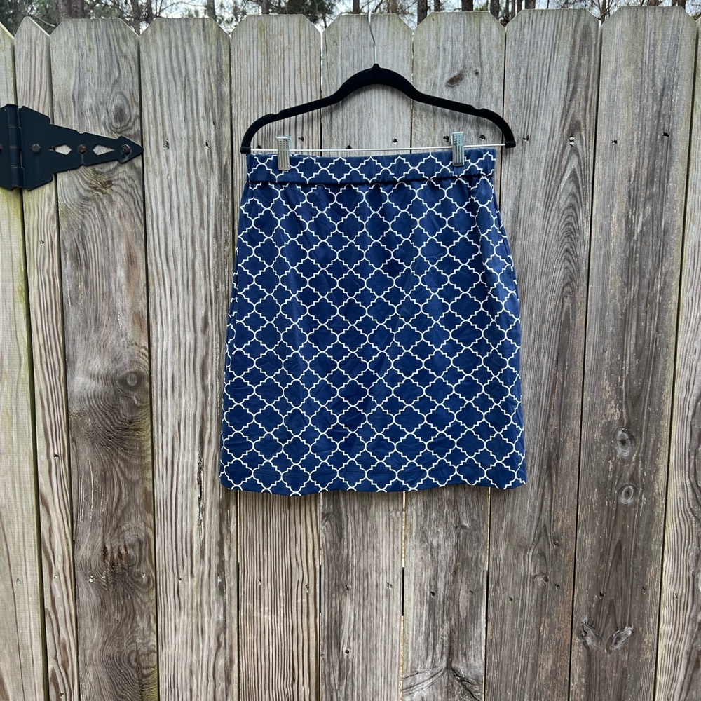 Katherine Way Navy Blue Mini Skirt with White Geometric Print